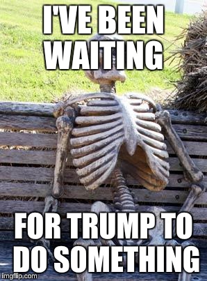I'VE BEEN WAITING FOR TRUMP TO DO SOMETHING | image tagged in memes,waiting skeleton | made w/ Imgflip meme maker