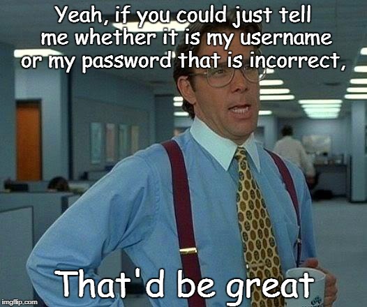 That Would Be Great Meme | Yeah, if you could just tell me whether it is my username or my password that is incorrect, That'd be great | image tagged in memes,that would be great | made w/ Imgflip meme maker