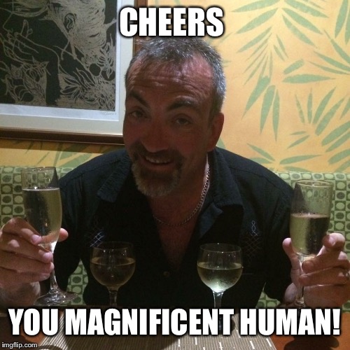 Succes  | CHEERS; YOU MAGNIFICENT HUMAN! | image tagged in robert m booth | made w/ Imgflip meme maker