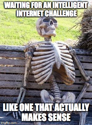 Waiting Skeleton Meme | WAITING FOR AN INTELLIGENT INTERNET CHALLENGE; LIKE ONE THAT ACTUALLY MAKES SENSE | image tagged in memes,waiting skeleton | made w/ Imgflip meme maker