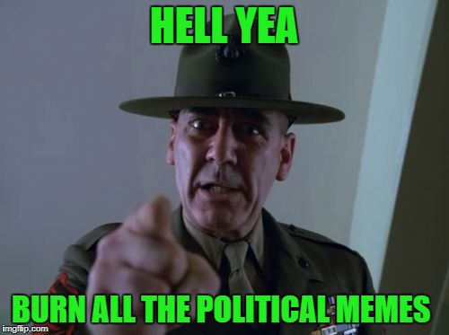 sarge  | HELL YEA BURN ALL THE POLITICAL MEMES | image tagged in sarge | made w/ Imgflip meme maker