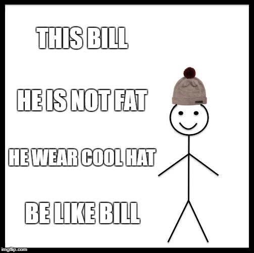 Be Like Bill Meme | THIS BILL; HE IS NOT FAT; HE WEAR COOL HAT; BE LIKE BILL | image tagged in memes,be like bill | made w/ Imgflip meme maker