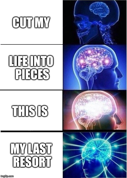 Expanding Brain Meme | CUT MY; LIFE INTO PIECES; THIS IS; MY LAST RESORT | image tagged in memes,expanding brain | made w/ Imgflip meme maker