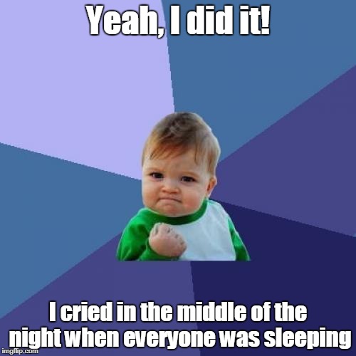 Success Kid Meme | Yeah, I did it! I cried in the middle of the night when everyone was sleeping | image tagged in memes,success kid | made w/ Imgflip meme maker