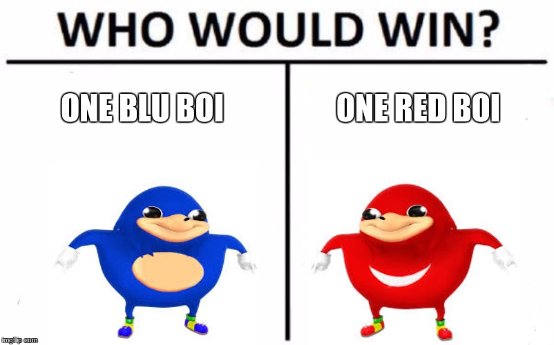 The ultimate decision... | ONE BLU BOI; ONE RED BOI | image tagged in memes,who would win,do you know da wae,sonic the hedgehog,ugandan knuckles | made w/ Imgflip meme maker