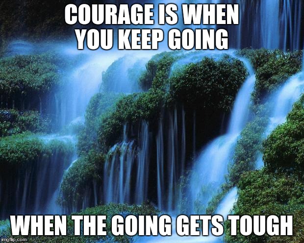 Waterfall | COURAGE IS WHEN YOU KEEP GOING; WHEN THE GOING GETS TOUGH | image tagged in waterfall | made w/ Imgflip meme maker