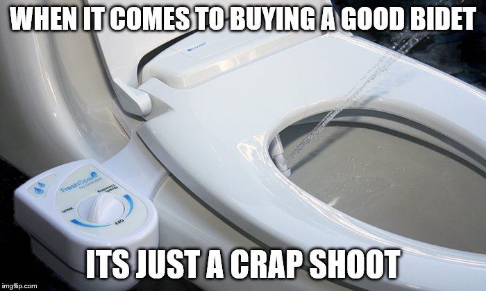 Hands free & paperless |  WHEN IT COMES TO BUYING A GOOD BIDET; ITS JUST A CRAP SHOOT | image tagged in bidet,puns | made w/ Imgflip meme maker