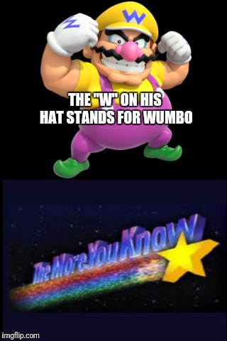 Wumbo? | THE "W" ON HIS HAT STANDS FOR WUMBO | image tagged in wario,the more you know | made w/ Imgflip meme maker