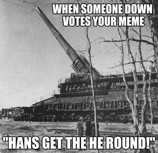 WHEN SOMEONE DOWN VOTES YOUR MEME; "HANS GET THE HE ROUND!" | image tagged in gustav | made w/ Imgflip meme maker