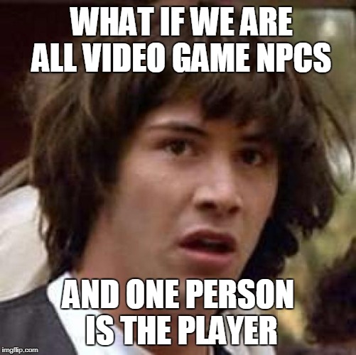 What if | WHAT IF WE ARE ALL VIDEO GAME NPCS; AND ONE PERSON IS THE PLAYER | image tagged in what if | made w/ Imgflip meme maker