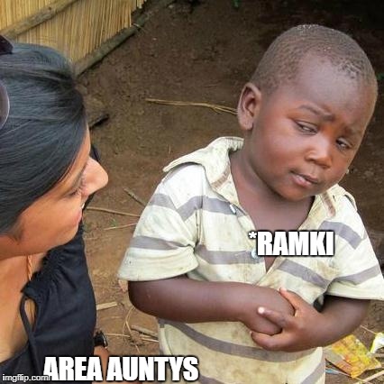 Third World Skeptical Kid Meme | *RAMKI; AREA AUNTYS | image tagged in memes,third world skeptical kid | made w/ Imgflip meme maker