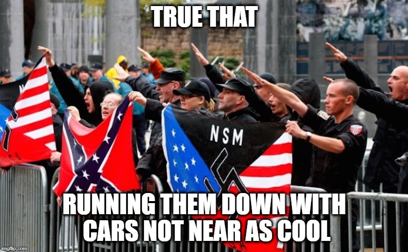 Nazi? | TRUE THAT RUNNING THEM DOWN WITH CARS NOT NEAR AS COOL | image tagged in nazi | made w/ Imgflip meme maker