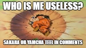 That Comment DBZ | WHO IS ME USELESS? SAKARA OR YAMCHA TEEL IN COMMENTS | image tagged in sakura,yamcha dead | made w/ Imgflip meme maker