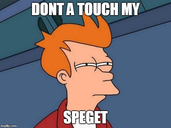 Futurama Fry | DONT A TOUCH MY; SPEGET | image tagged in memes,futurama fry | made w/ Imgflip meme maker