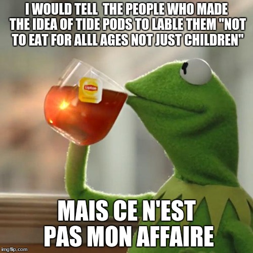 But That's None Of My Business Meme | I WOULD TELL  THE PEOPLE WHO MADE THE IDEA OF TIDE PODS TO LABLE THEM "NOT TO EAT FOR ALLL AGES NOT JUST CHILDREN"; MAIS CE N'EST PAS MON AFFAIRE | image tagged in memes,but thats none of my business,kermit the frog | made w/ Imgflip meme maker