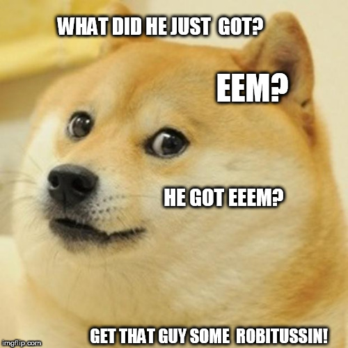 Doge Meme | WHAT DID HE JUST  GOT? EEM? HE GOT EEEM? GET THAT GUY SOME  ROBITUSSIN! | image tagged in memes,doge | made w/ Imgflip meme maker