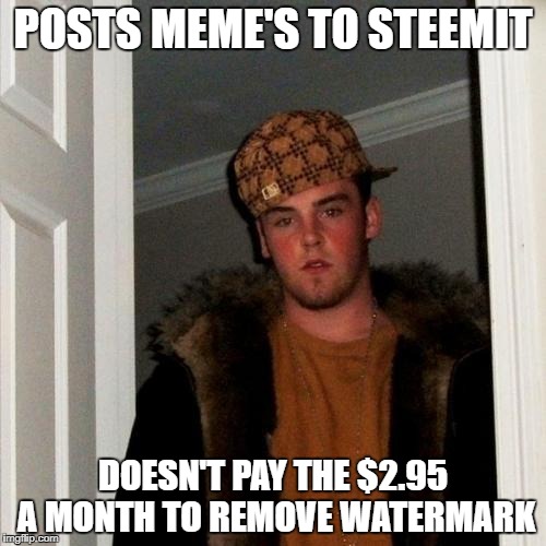I'm Broke! | POSTS MEME'S TO STEEMIT; DOESN'T PAY THE $2.95 A MONTH TO REMOVE WATERMARK | image tagged in memes,scumbag steve,steemit,upvote | made w/ Imgflip meme maker