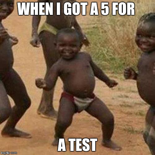 Third World Success Kid | WHEN I GOT A 5 FOR; A TEST | image tagged in memes,third world success kid | made w/ Imgflip meme maker
