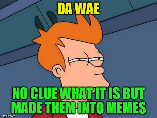 Futurama Fry Meme | DA WAE NO CLUE WHAT IT IS BUT MADE THEM INTO MEMES | image tagged in memes,futurama fry | made w/ Imgflip meme maker