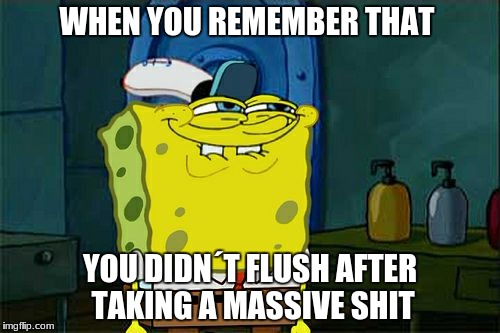 Don't You Squidward Meme | WHEN YOU REMEMBER THAT; YOU DIDN´T FLUSH AFTER TAKING A MASSIVE SHIT | image tagged in memes,dont you squidward | made w/ Imgflip meme maker