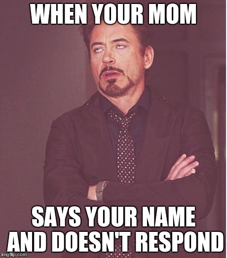 why mom | WHEN YOUR MOM; SAYS YOUR NAME AND DOESN'T RESPOND | image tagged in memes,face you make robert downey jr | made w/ Imgflip meme maker