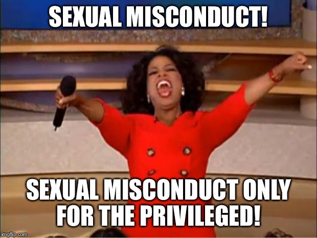 Oprah You Get A Meme | SEXUAL MISCONDUCT! SEXUAL MISCONDUCT ONLY FOR THE PRIVILEGED! | image tagged in memes,oprah you get a | made w/ Imgflip meme maker