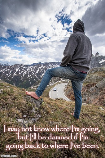 I may not know where I'm going, but I'll be damned if I'm going back to where I've been. | image tagged in traveling | made w/ Imgflip meme maker