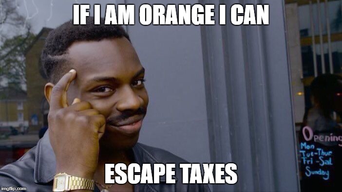 Roll Safe Think About It | IF I AM ORANGE I CAN; ESCAPE TAXES | image tagged in memes,roll safe think about it | made w/ Imgflip meme maker
