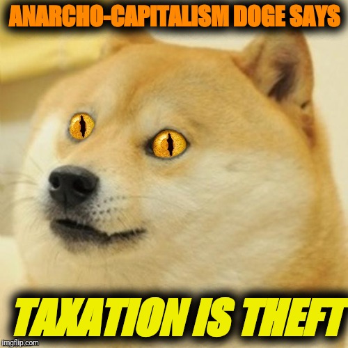 ANARCHO-CAPITALISM DOGE SAYS TAXATION IS THEFT | made w/ Imgflip meme maker