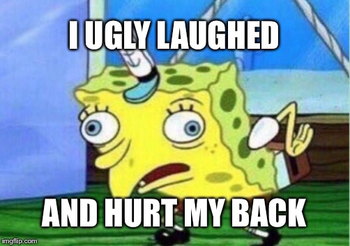Mocking Spongebob Meme | I UGLY LAUGHED; AND HURT MY BACK | image tagged in memes,mocking spongebob | made w/ Imgflip meme maker