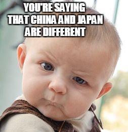 Skeptical Baby Meme | YOU'RE SAYING THAT CHINA AND JAPAN ARE DIFFERENT | image tagged in memes,skeptical baby | made w/ Imgflip meme maker