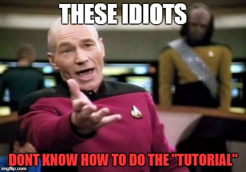 Picard Wtf Meme | THESE IDIOTS; DONT KNOW HOW TO DO THE "TUTORIAL" | image tagged in memes,picard wtf | made w/ Imgflip meme maker