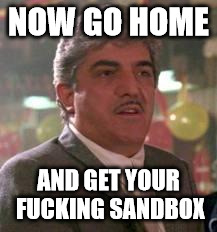 Billy Batts | NOW GO HOME; AND GET YOUR FUCKING SANDBOX | image tagged in billy batts | made w/ Imgflip meme maker