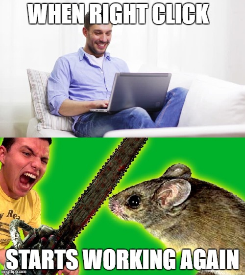 A Mouse Story | WHEN RIGHT CLICK; STARTS WORKING AGAIN | image tagged in mouse,right click,computer,laptop,technology,touch pad | made w/ Imgflip meme maker