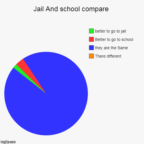 Jail And school compare | There different, they are the Same, Better to go to school, better to go to jail | image tagged in funny,pie charts | made w/ Imgflip chart maker