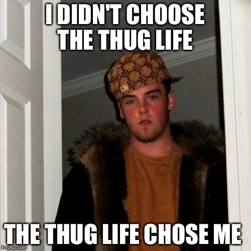 Scumbag Steve Meme | I DIDN'T CHOOSE THE THUG LIFE; THE THUG LIFE CHOSE ME | image tagged in memes,scumbag steve | made w/ Imgflip meme maker