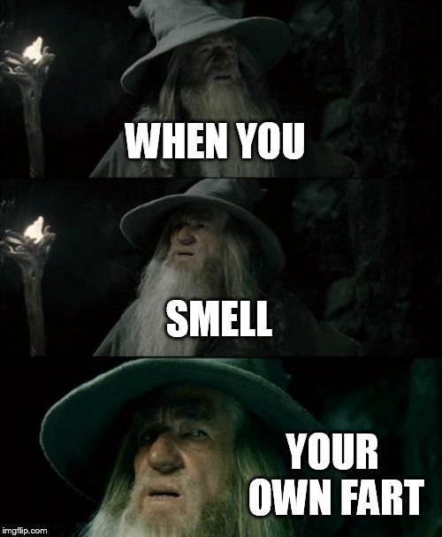 Confused Gandalf | WHEN YOU; SMELL; YOUR OWN FART | image tagged in memes,confused gandalf | made w/ Imgflip meme maker