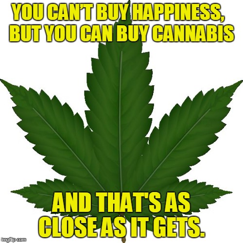 weed | YOU CAN’T BUY HAPPINESS,

 BUT YOU CAN BUY CANNABIS; AND THAT'S AS CLOSE AS IT GETS. | image tagged in weed | made w/ Imgflip meme maker