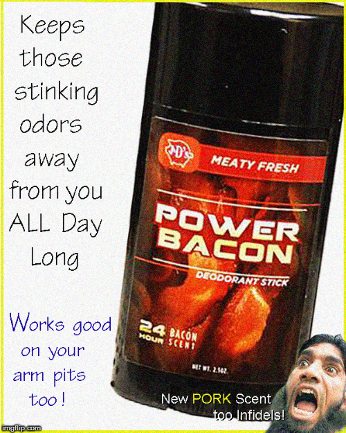 BACON Deodorant WORKS! | image tagged in lol so funny,politics lol,bacon meme,infidels,funny memes,current events | made w/ Imgflip meme maker