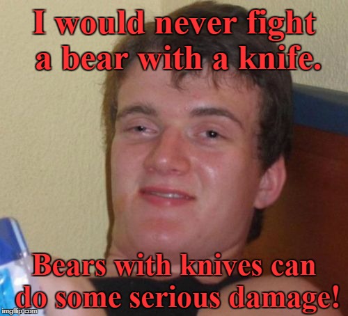10 Guy | I would never fight a bear with a knife. Bears with knives can do some serious damage! | image tagged in memes,10 guy | made w/ Imgflip meme maker