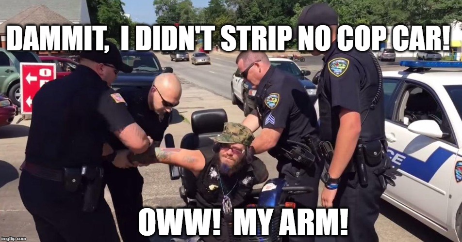 OWW!  MY ARM! DAMMIT,  I DIDN'T STRIP NO COP CAR! | made w/ Imgflip meme maker