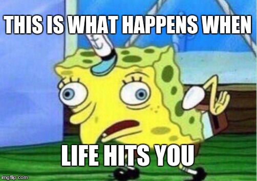 Mocking Spongebob Meme | THIS IS WHAT HAPPENS WHEN; LIFE HITS YOU | image tagged in memes,mocking spongebob | made w/ Imgflip meme maker