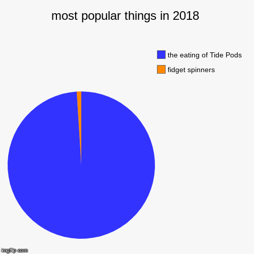 most popular things in 2018 | fidget spinners, the eating of Tide Pods | image tagged in funny,pie charts | made w/ Imgflip chart maker