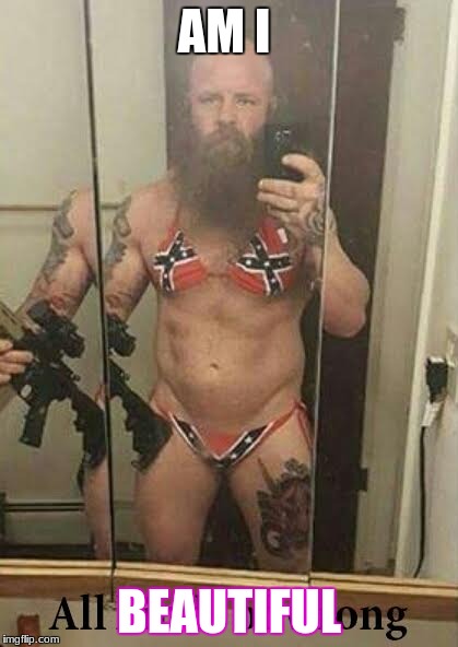Confederate Flag Bikini | AM I; BEAUTIFUL | image tagged in confederate flag bikini | made w/ Imgflip meme maker