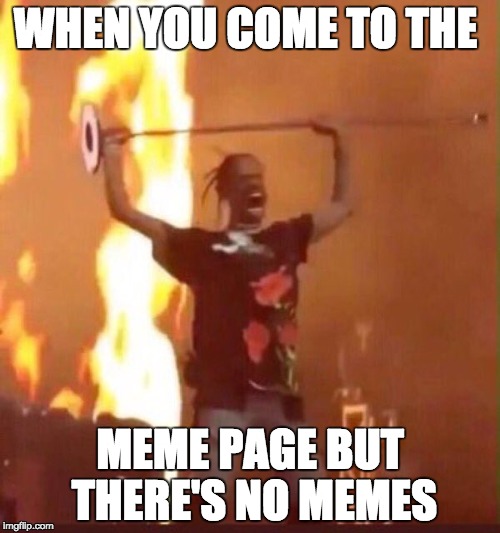 Travis Scott  | WHEN YOU COME TO THE; MEME PAGE BUT THERE'S NO MEMES | image tagged in travis scott | made w/ Imgflip meme maker