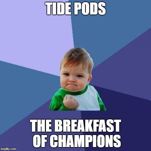 Success Kid Meme | TIDE PODS; THE BREAKFAST OF CHAMPIONS | image tagged in memes,success kid | made w/ Imgflip meme maker
