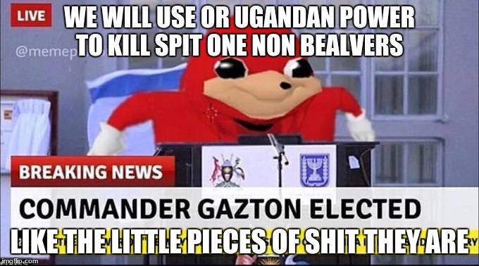 Do You Know Da Wae? | WE WILL USE OR UGANDAN POWER TO KILL SPIT ONE NON BEALVERS; LIKE THE LITTLE PIECES OF SHIT THEY ARE | image tagged in do you know da wae | made w/ Imgflip meme maker