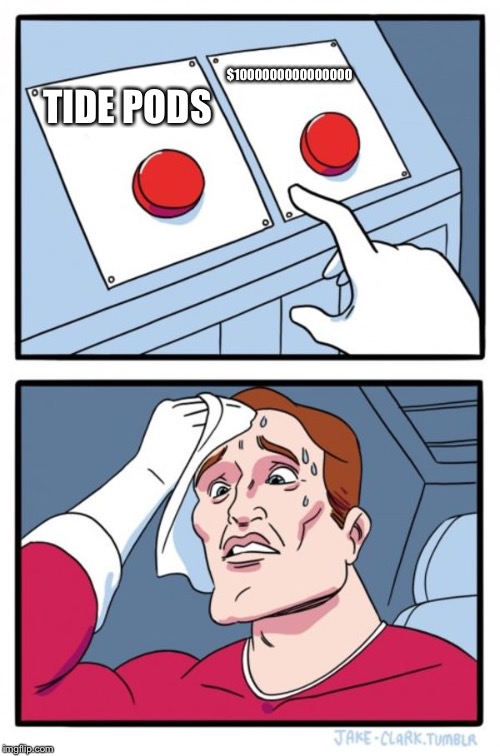 Two Buttons Meme | $1000000000000000; TIDE PODS | image tagged in memes,two buttons | made w/ Imgflip meme maker