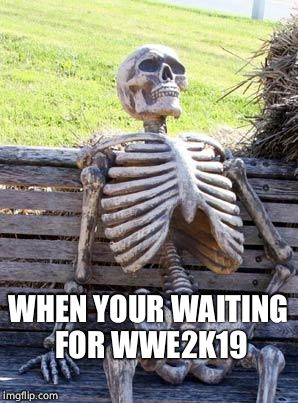 Waiting Skeleton Meme | WHEN YOUR WAITING FOR WWE2K19 | image tagged in memes,waiting skeleton | made w/ Imgflip meme maker