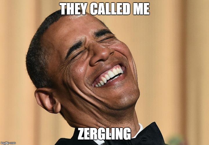 Obama Laughing | THEY CALLED ME; ZERGLING | image tagged in obama laughing | made w/ Imgflip meme maker